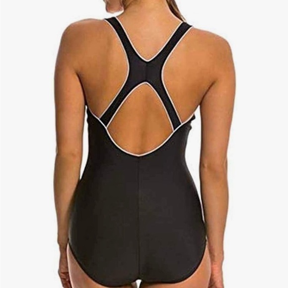 Speedo Womens Ultraback One Piece Swimsuit Black with White Piping Size 6 - Picture 4 of 10